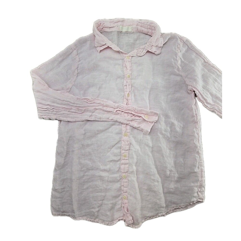 CP Shades Top Women Small Pink Sausalito Linen Shirt Lagenlook Button Up Blouse